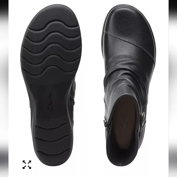 Clarks Collection Women's Cheyn Zoe Black Leather Ankle Boots Size 8W Comfort - Picture 5 of 12